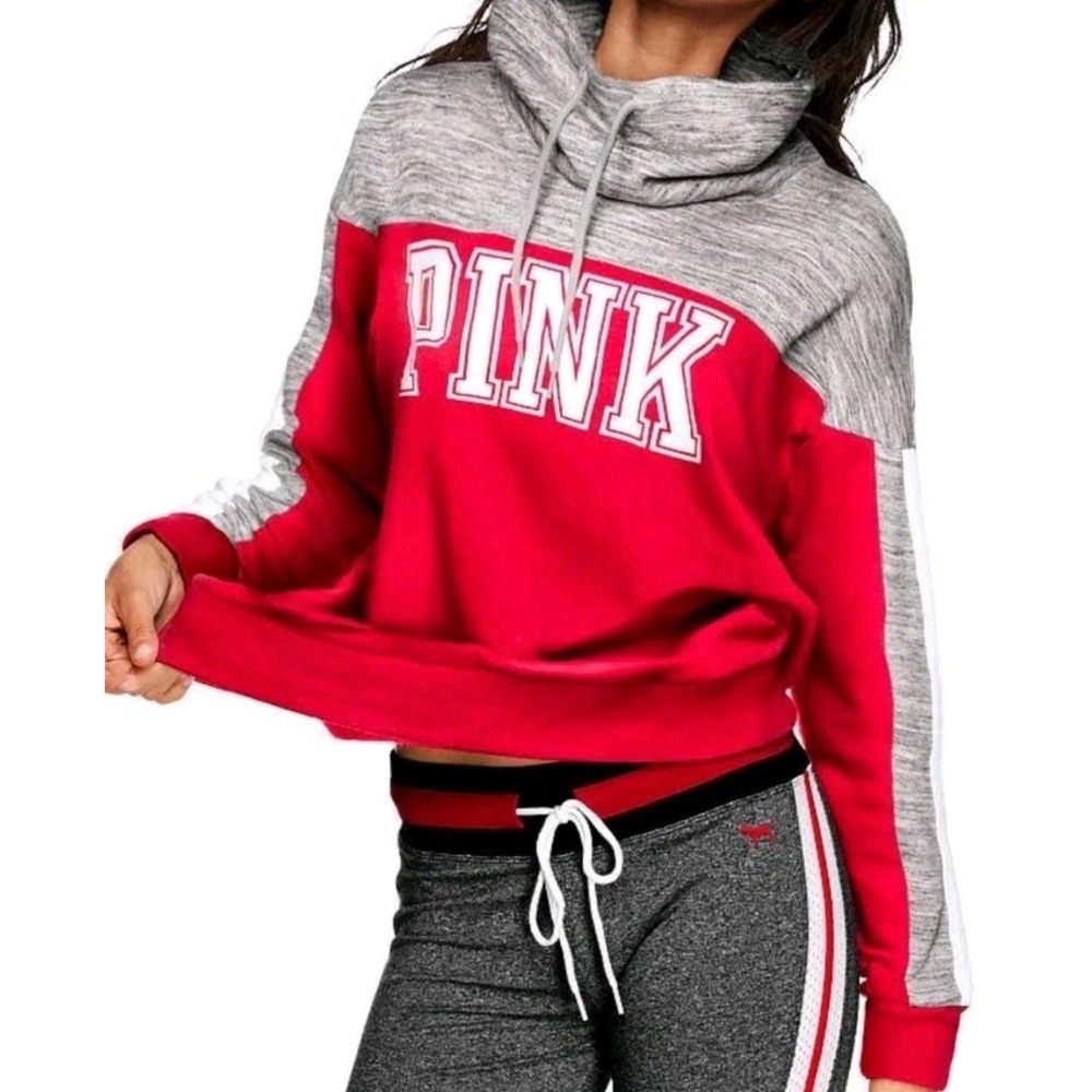 PINK Victorias Secret Sweater Cowl Neck Colorblock Pullover Athleisure Women's S